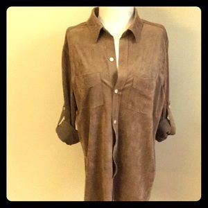 Brown faux suede button up